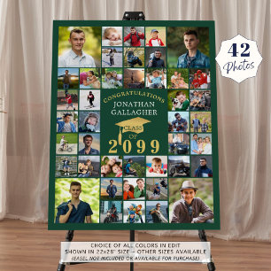 Graduation Gold Green Congrats 42 Photo Collage Foam Board