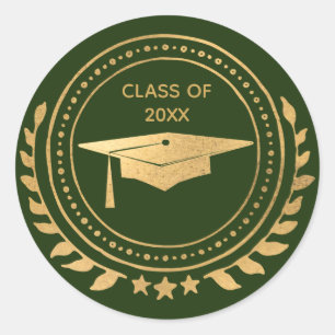 Graduation Gold Green Elegant Class of Classic Round Sticker