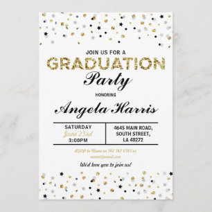 Graduation Gold Invite Party Polka Dot Stars