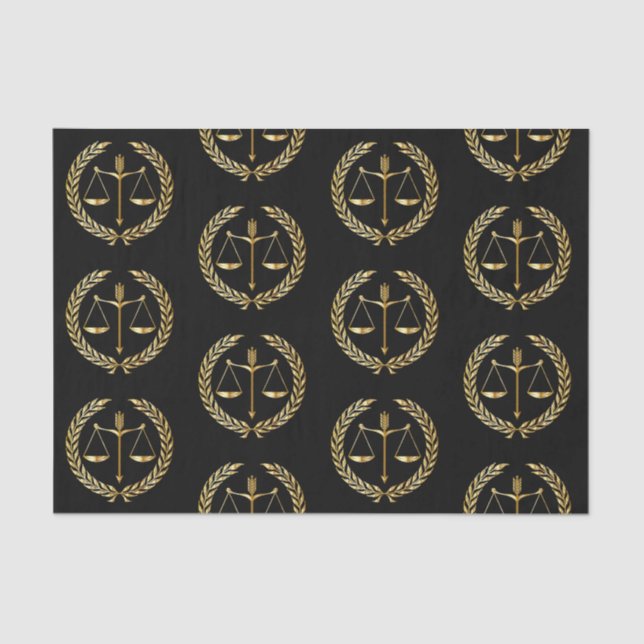 Graduation Gold Justice Scale Sword Laurel Wreath Tissue Paper (Front)