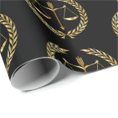 Graduation Gold Justice Scale Sword Laurel Wreath Wrapping Paper (Roll Corner)