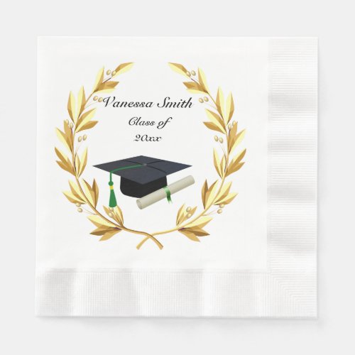 Graduation Gold Laurel Cap  Diploma Paper Napkins