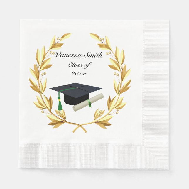 Graduation, Gold Laurel, Cap & Diploma Paper Napkins (Front)
