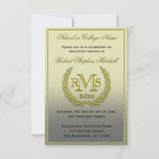 Graduation Gold Laurel Leaf Invitation (Front)