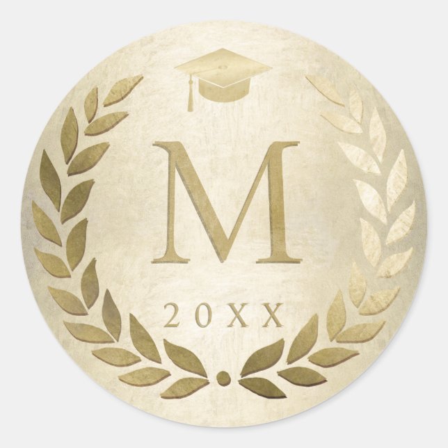 Graduation Gold Laurel Wreath Grad Cap 2023 Classic Round Sticker (Front)