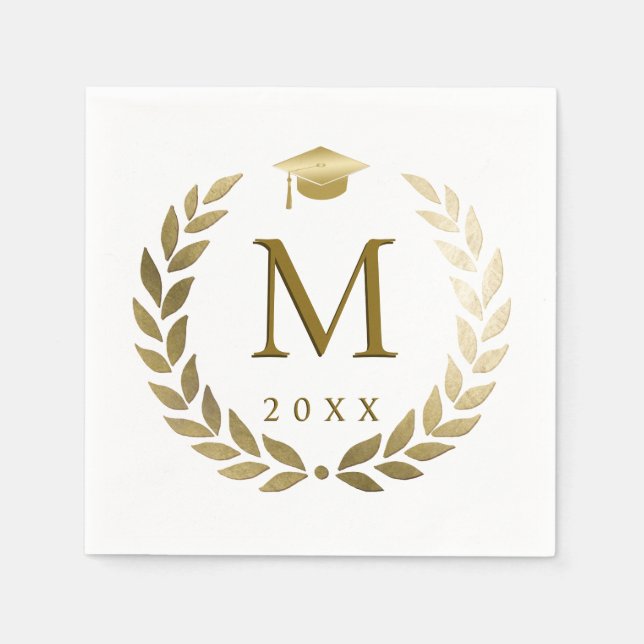 Graduation Gold Laurel Wreath Monogrammed Initial Napkins (Front)