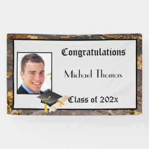 Graduation Gold Leaf Stone Mortar Board Banner