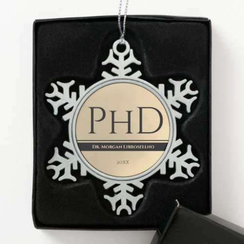 Graduation Gold Name Year PhD Snowflake Pewter Christmas Ornament