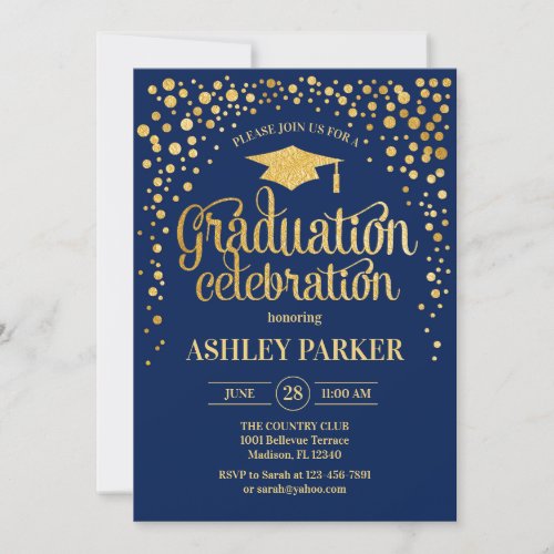 Graduation _ Gold Navy Invitation