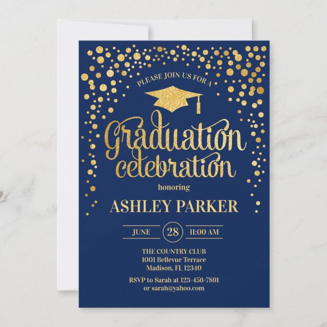 Graduation - Gold Navy Invitation (Front)
