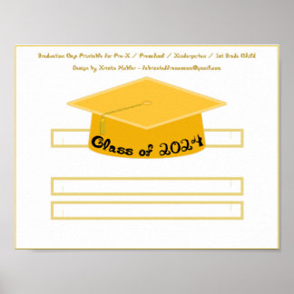 Graduation Gold Party Hat Class of 2024 Poster