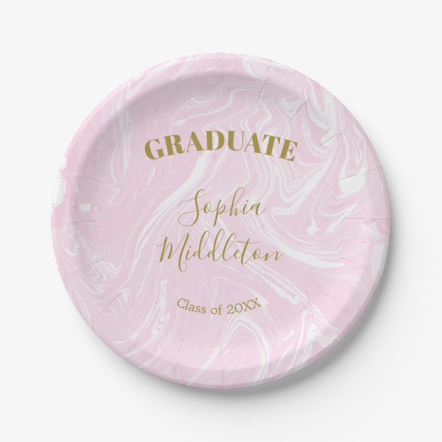 Graduation Gold Pink Modern Personal  Paper Plates (Front)