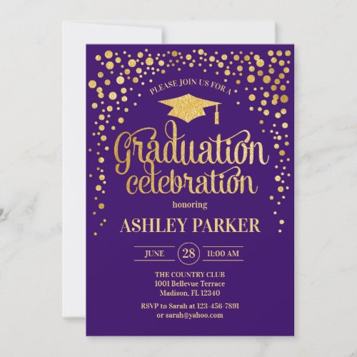 Graduation _ Gold Purple Invitation