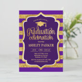 Graduation - Gold Purple Stripes Invitation (Standing Front)