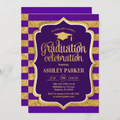 Graduation - Gold Purple Stripes Invitation (Front/Back)