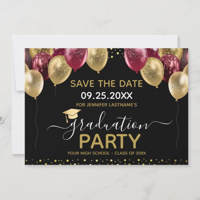 Graduation Gold Red Save the Date Invitation (Front)
