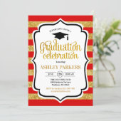 Graduation - Gold Red Stripes Invitation (Standing Front)