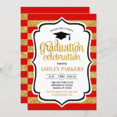 Graduation - Gold Red Stripes Invitation (Front/Back)