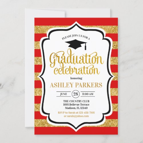 Graduation _ Gold Red Stripes Invitation