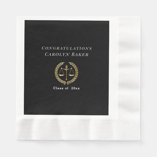 Graduation Gold Scales of Justice Laurel Wreath Napkins (Front)