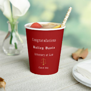 Graduation Gold Scales of Justice Red  Paper Cups