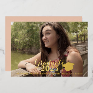 Graduation Gold Script Pressed Foil Photo Invitation