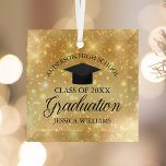 Graduation Gold Sparkle Custom School Christmas Glass Ornament<br><div class="desc">Elegant faux gold sparkle graduation ornament for a high school or college graduate. Monogram this beautiful gift with your custom senior name and class in the center.</div>