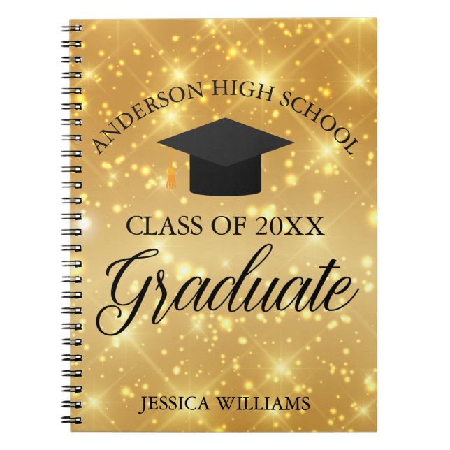 Graduation Gold Sparkle Elegant Personalized 2026 Notebook (Front)