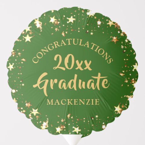 Graduation Gold Stars Brush Script Name Year Green Balloon