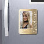 Graduation Gold Stylish Script Modern Photo Magnet<br><div class="desc">Graduation Gold Stylish Script Modern Photo Graduation Magnets features a gold shimmer background with your custom photo. Personalize by adding your name,  school,  college or university and class year by editing the text in the text boxes provided. Designed for you by ©Evco Studio www.zazzle.com/store/evcostudio</div>
