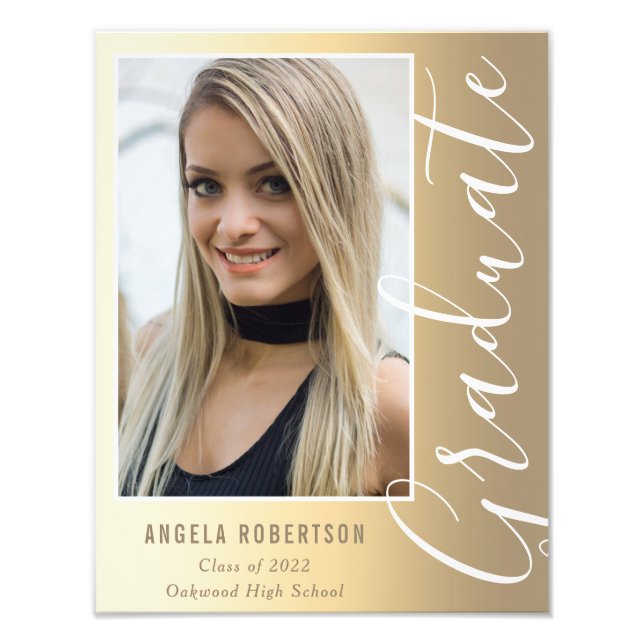 Graduation Gold Stylish Script Modern Photo Print (Front)