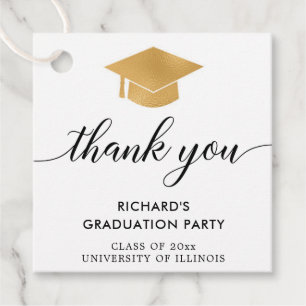 Graduation gold white black thank you card favor tags