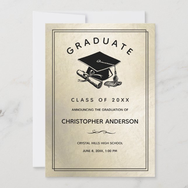 Graduation Gold with Grad Cap Diploma Announcement (Front)