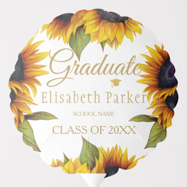 Graduation | Gold yellow sunflowers elegant chic Balloon (Front)