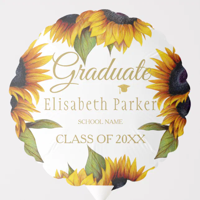Graduation | Gold yellow sunflowers elegant chic Balloon | Zazzle