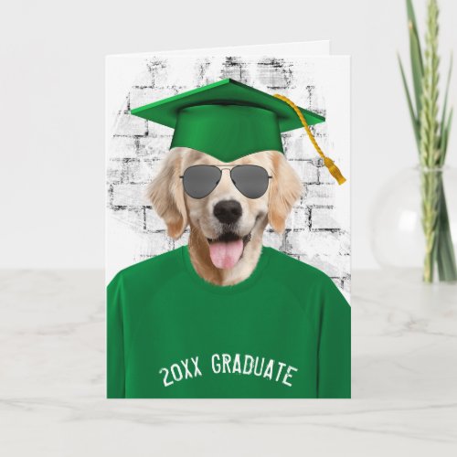 graduation golden retriever green t_shirt card