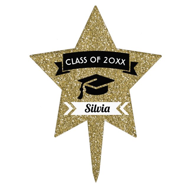 Graduation golden star cake topper (Front)