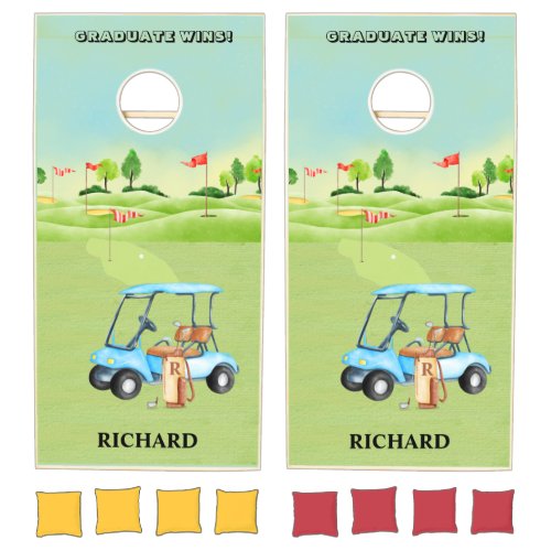 Graduation Golf Course Greens Cart Name Monogram Cornhole Set