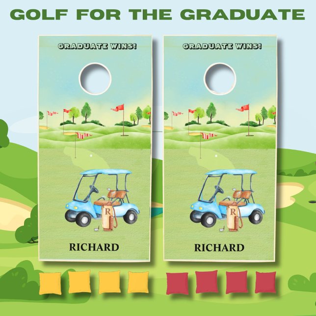 Graduation Golf Course Greens Cart Name Monogram Cornhole Set (Creator Uploaded)