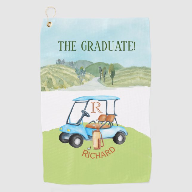 Graduation Golf Theme Custom Name Monogram Clubs  Golf Towel (Front)