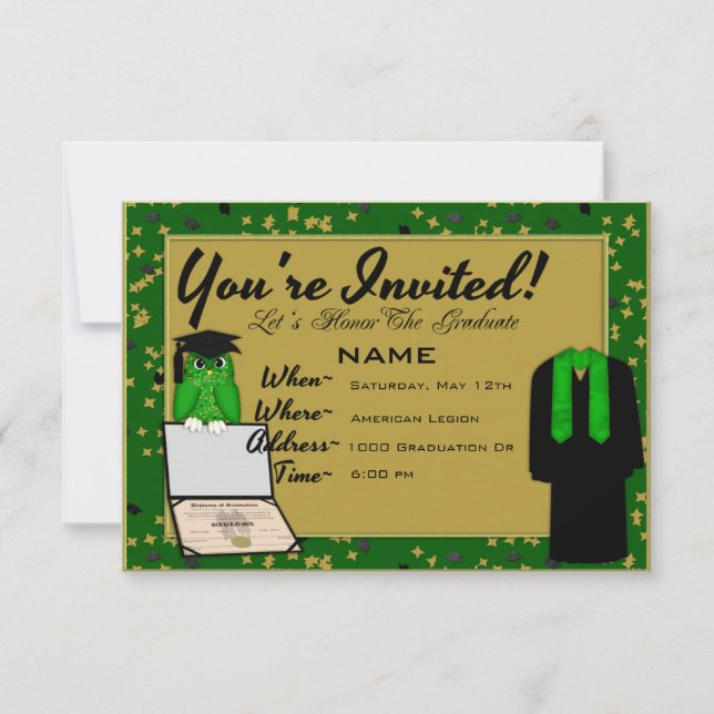 Graduation Gown and Stole Green Invites (Front)
