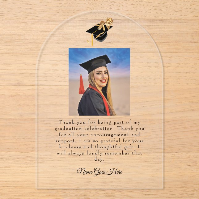 Graduation Grad cap Arch design Thank You Acrylic Invitations (Front)