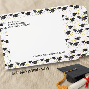 Graduation Grad Cap Black Gold Custom Address Text Envelope Mailers