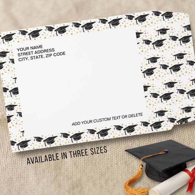 Graduation Grad Cap Black Gold Custom Address Text Envelope Mailers (Creator Uploaded)