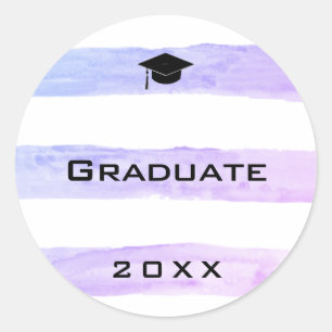 Graduation Grad Cap Purple Watercolor Striped 2023 Classic Round Sticker
