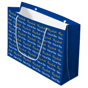 Graduation Grad Graduate's Name Blue White Gold Large Gift Bag