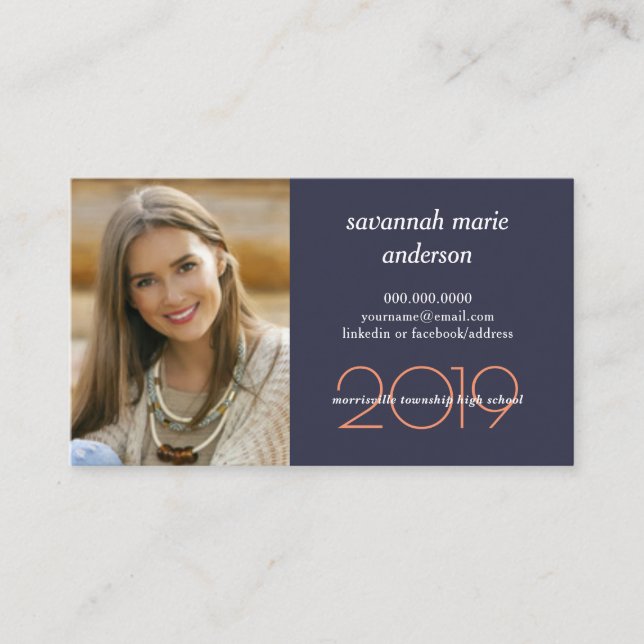 Graduation Grad Photo Student Contact Name Cards (Front)