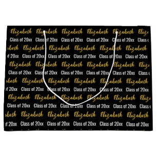 Graduation Grad's Name Black White Gold Graduate Large Gift Bag