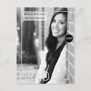 Graduation Graduate Black White Modern Photo Invitation Postcard