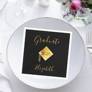 Graduation graduate party black gold cap 2025 napkins